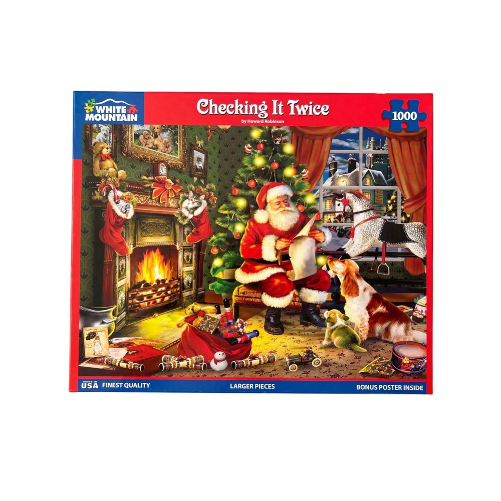 White Mountain Puzzles Checking It Twice 1000 Piece Jigsaw Puzzle Complete